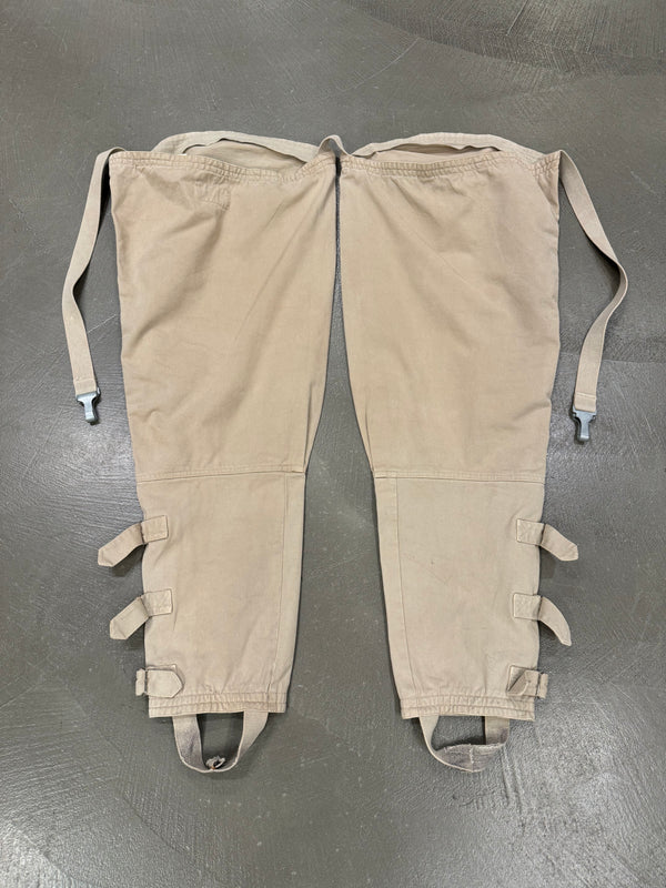 1990s Armani aviator chaps over pants