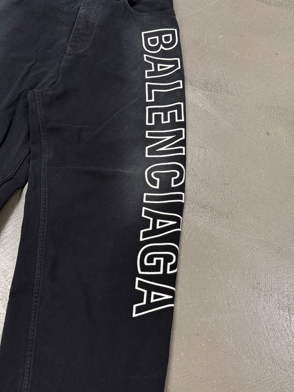 2023 Balenciaga embroidered logo baggy faded jeans