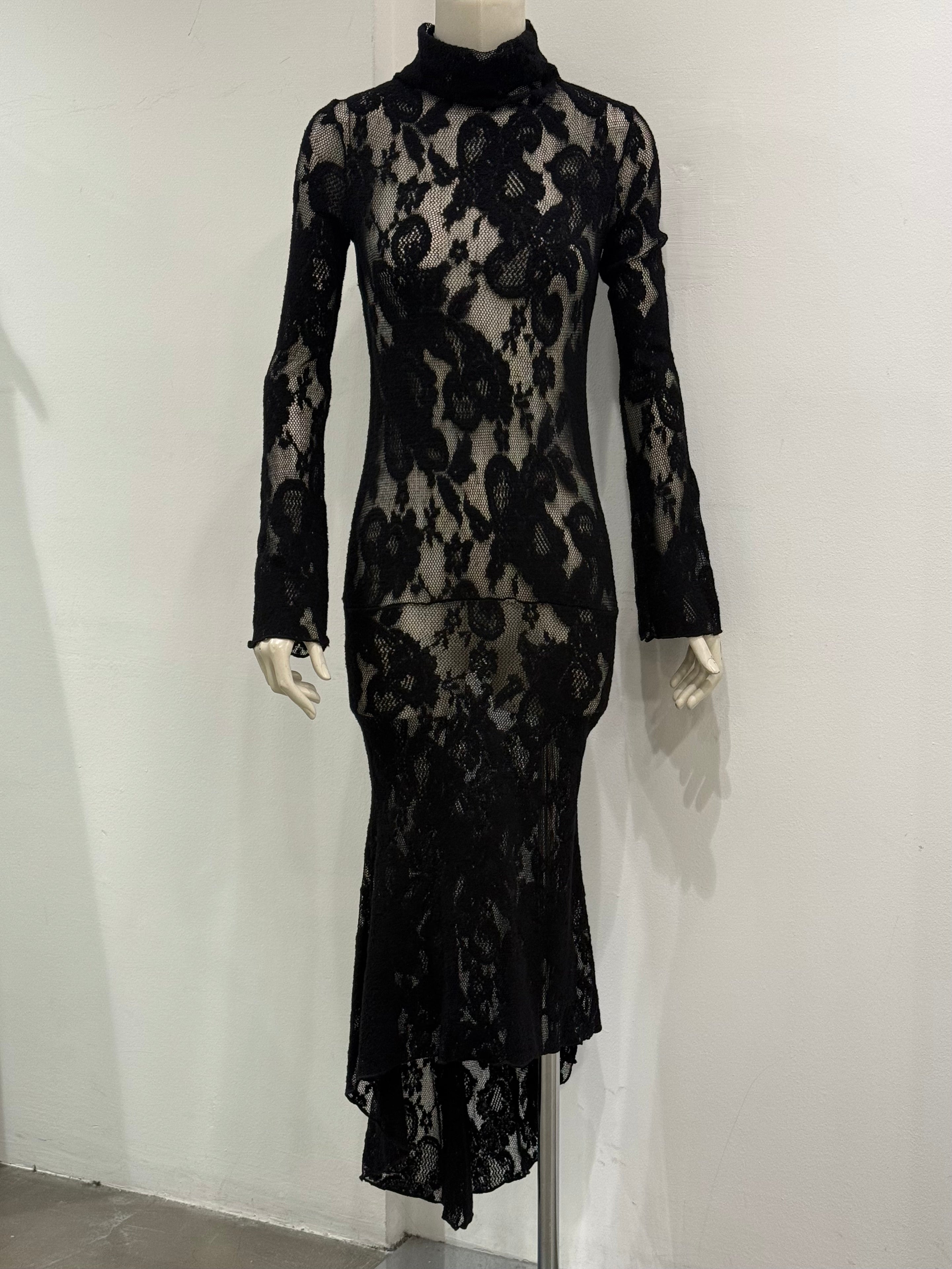 2000s Roberto Cavalli black lace mermaid dress