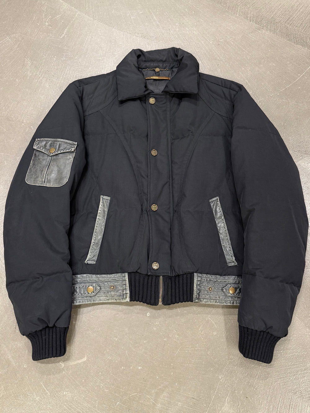 2000s Cavalli puffer bomber jacket with leather details