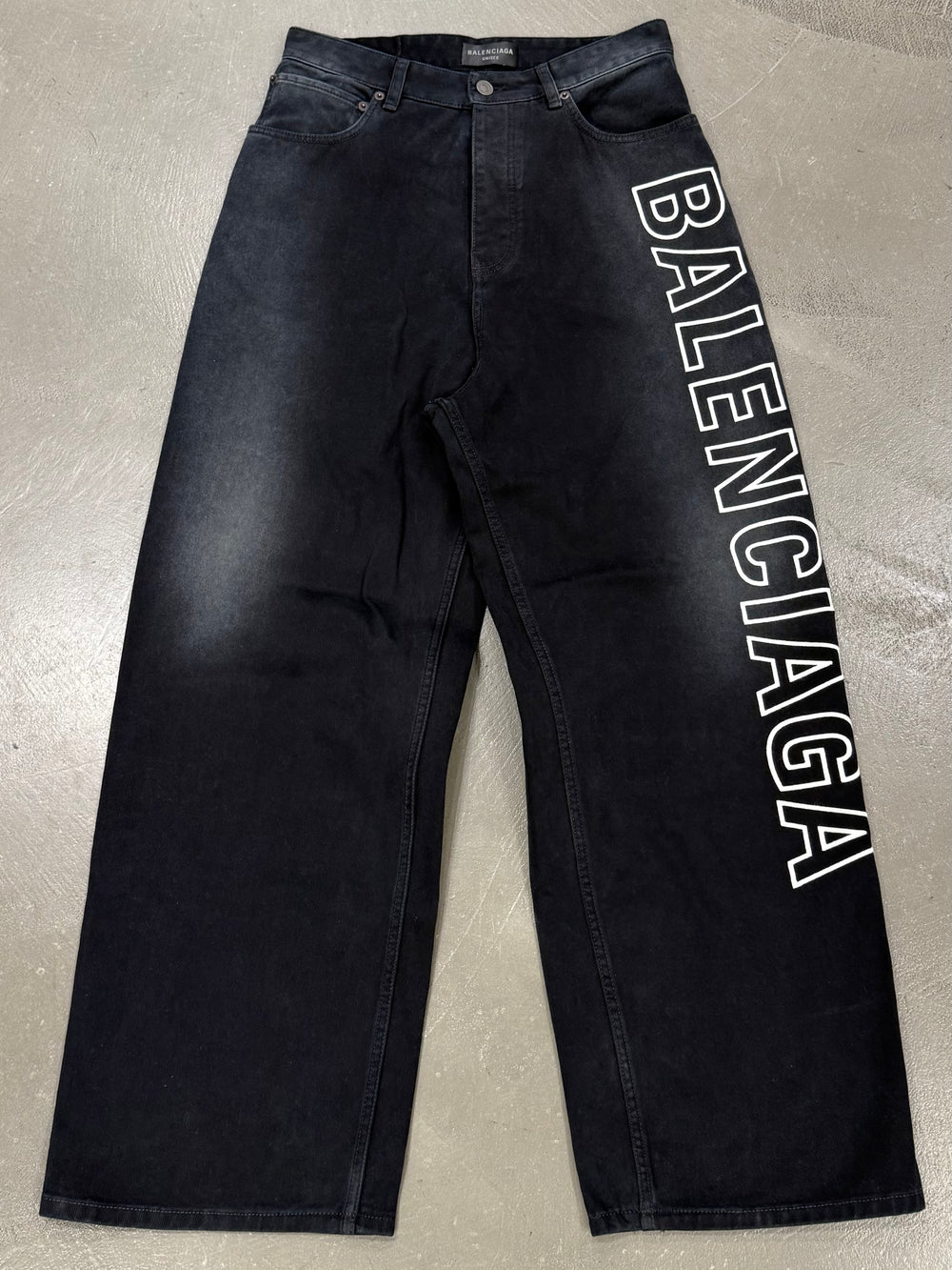 2023 Balenciaga embroidered logo baggy faded jeans