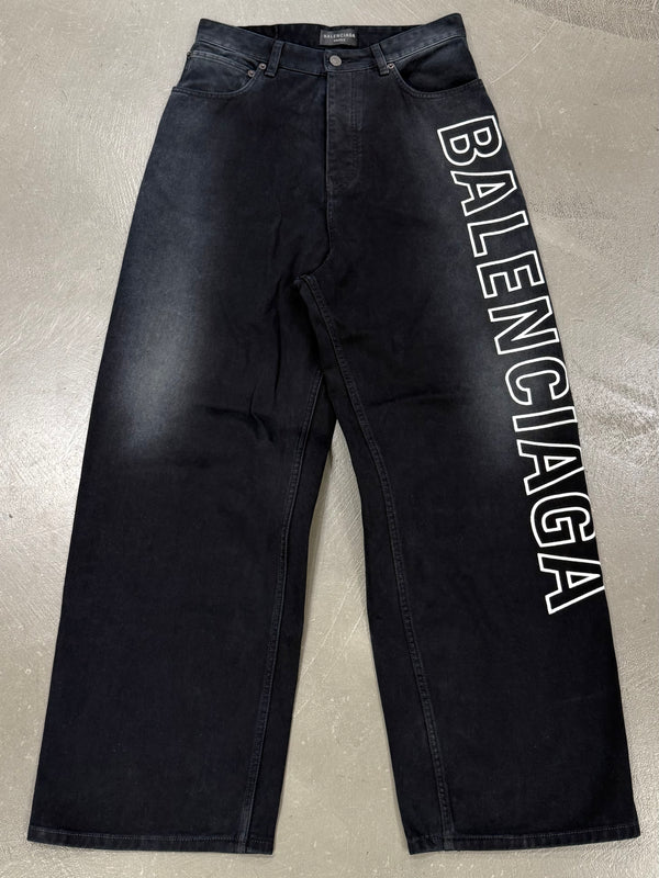 2023 Balenciaga embroidered logo baggy faded jeans