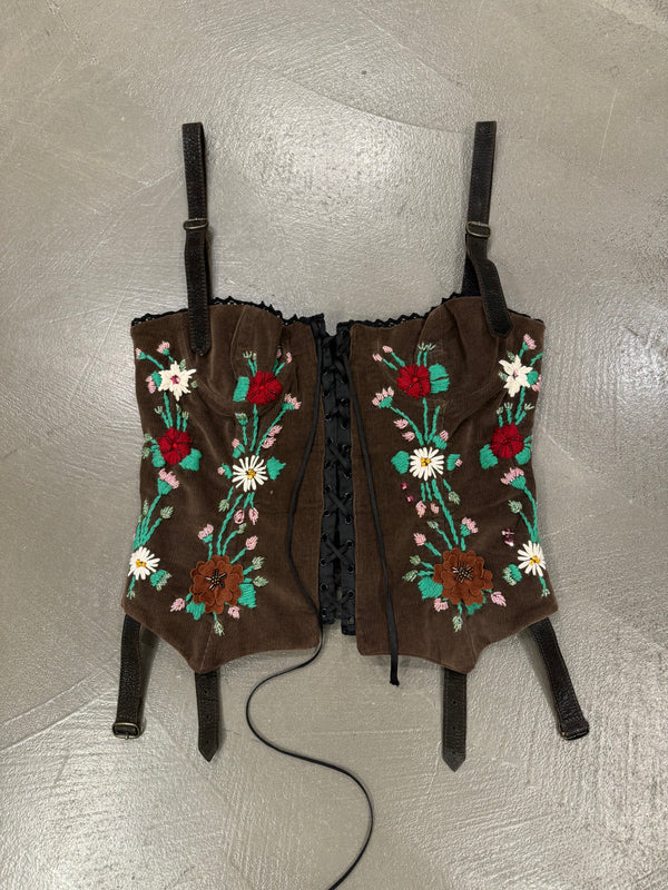 A/W 2002 D&G corduroy corset with floral embroidery