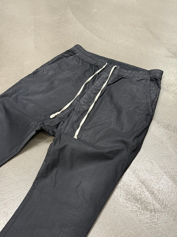 2000s Rick Owens black wax drop crotch drawstring pants