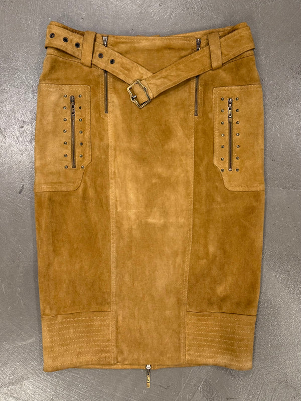 2000s Christian Dior by Galliano sueade zipper skirt