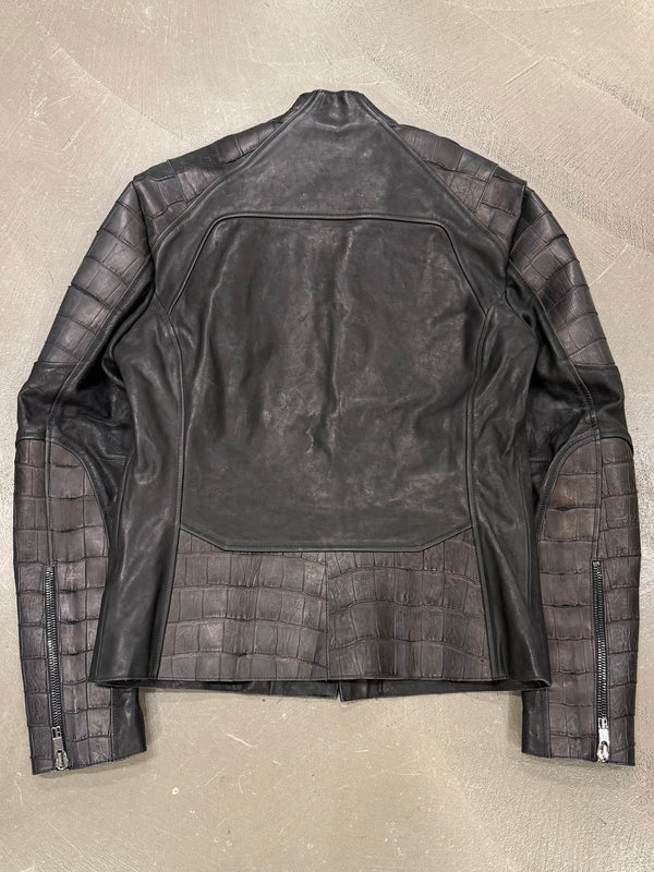 2000s Dirk Bikkembergs embossed crocodile leather biker jacket