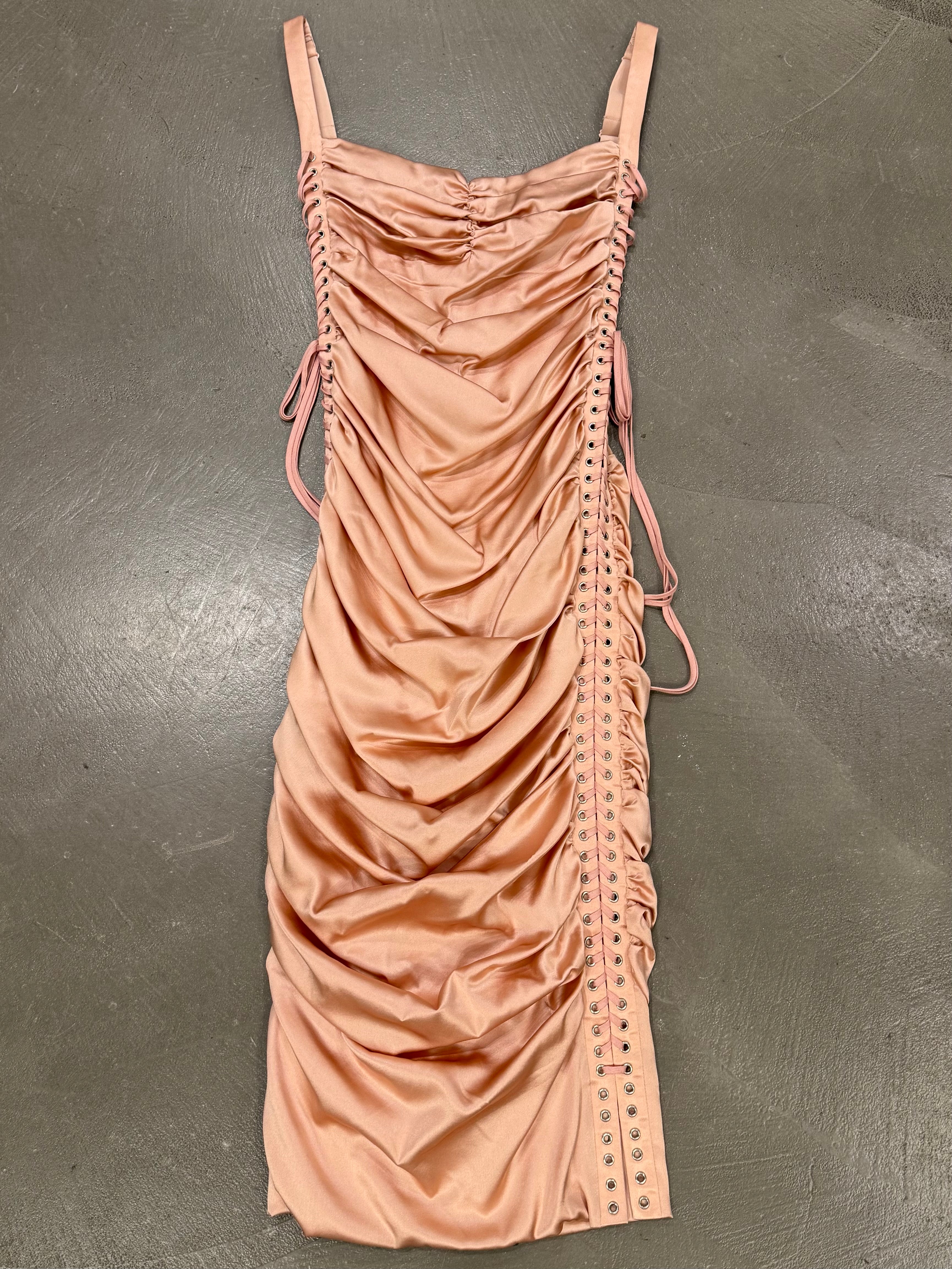 silk dress bondage S/S2003 Dolce & Gabbana lace-up bondage ruched silk midi dress