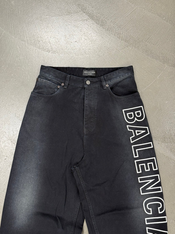 2023 Balenciaga embroidered logo baggy faded jeans