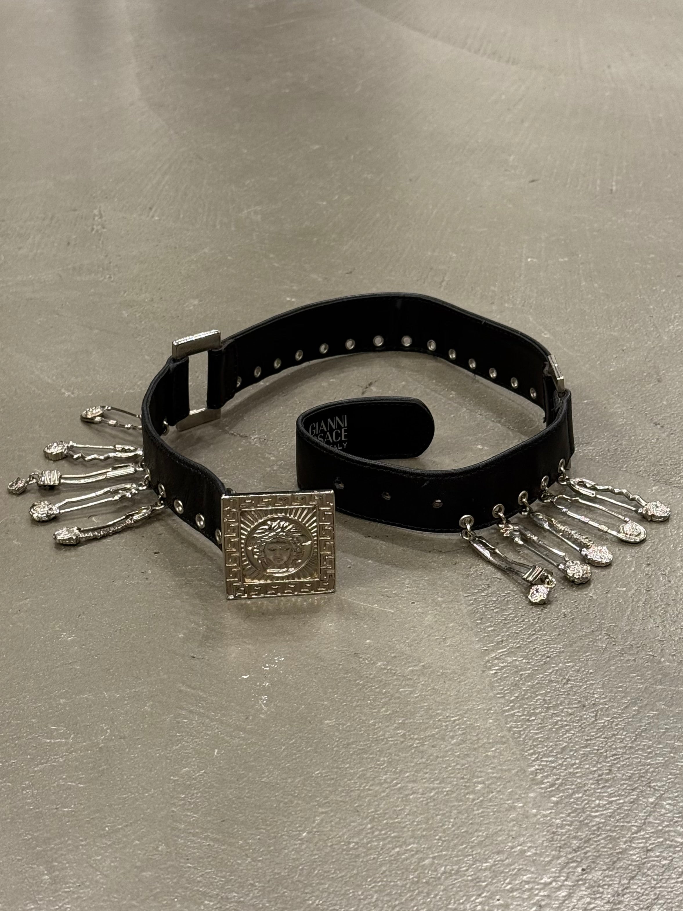 1990s Gianni Versace safety pin leather belt