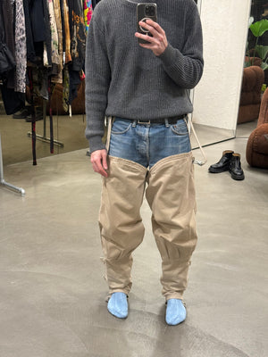 1990s Armani aviator chaps over pants
