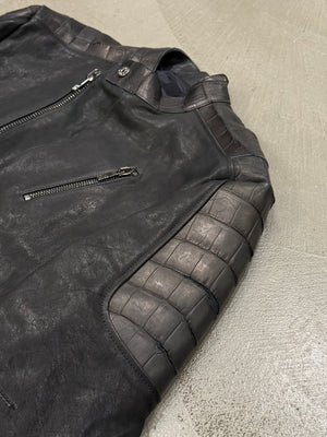 2000s Dirk Bikkembergs embossed crocodile leather biker jacket
