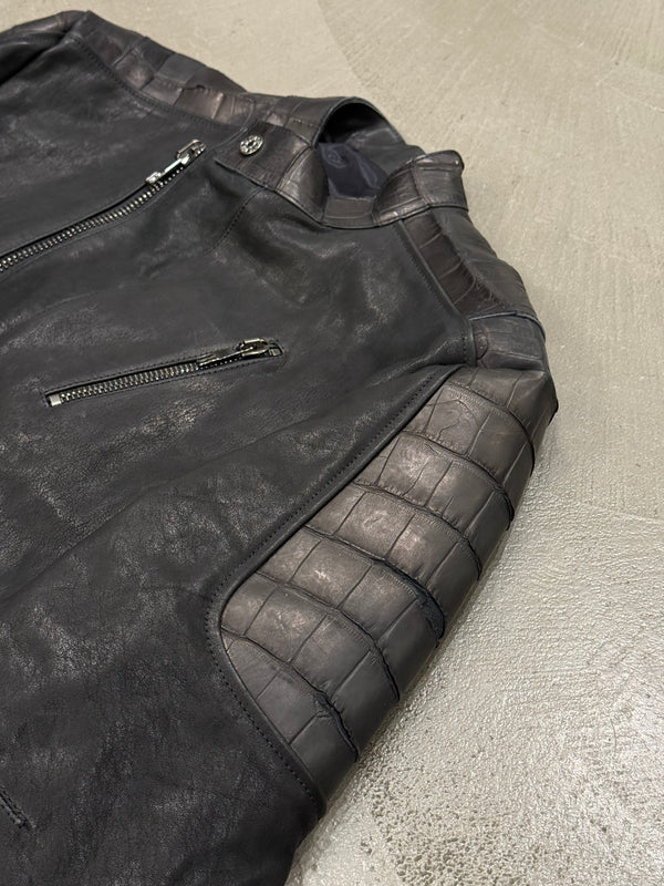 2000s Dirk Bikkembergs embossed crocodile leather biker jacket
