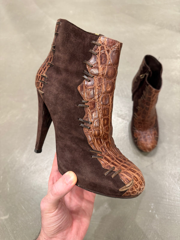 2000s Cavalli real alligator and suede ankle boots