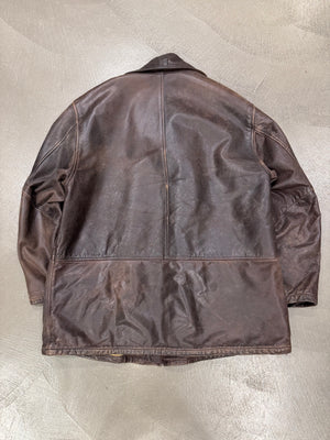 1990s Armani trashed faded heavy leather coat