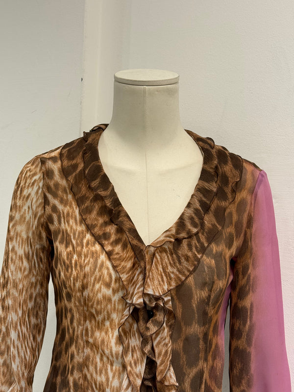 2002 Cavalli leopard print ruffled blouse