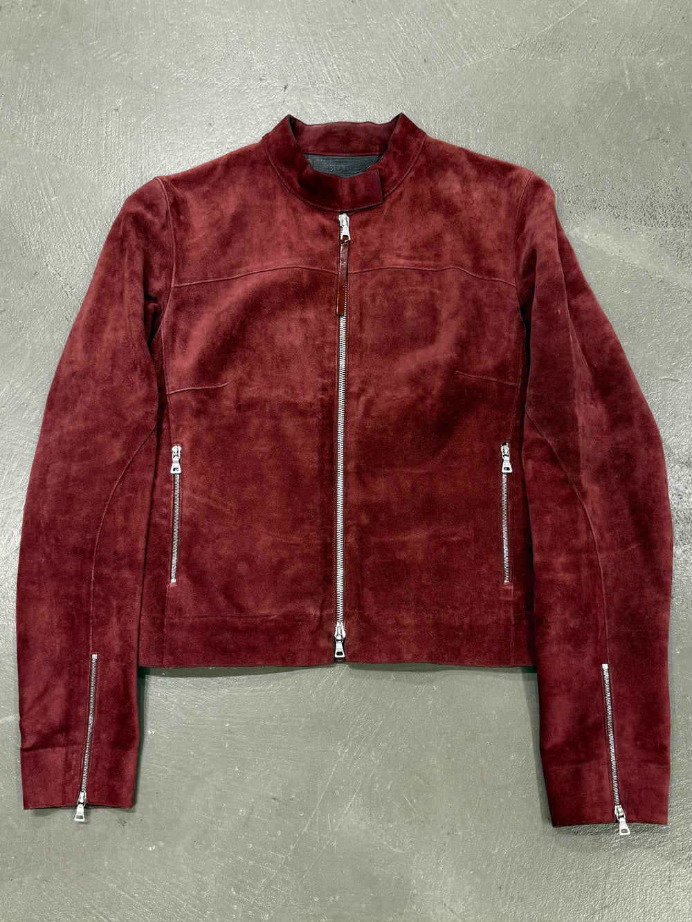 Prada red suede leather biker jacket