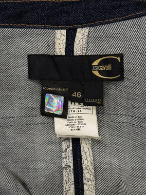 2000s Cavalli floral tapestry printed cropped denim jacket