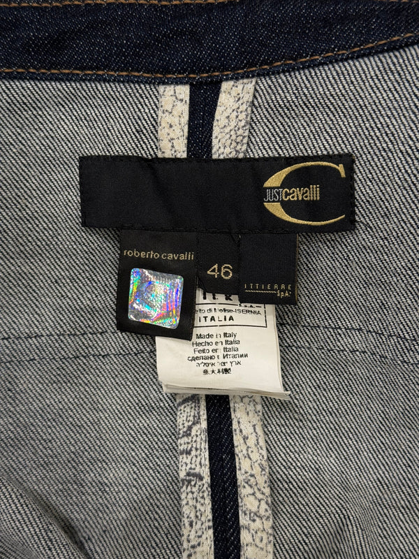 2000s Cavalli floral tapestry printed cropped denim jacket