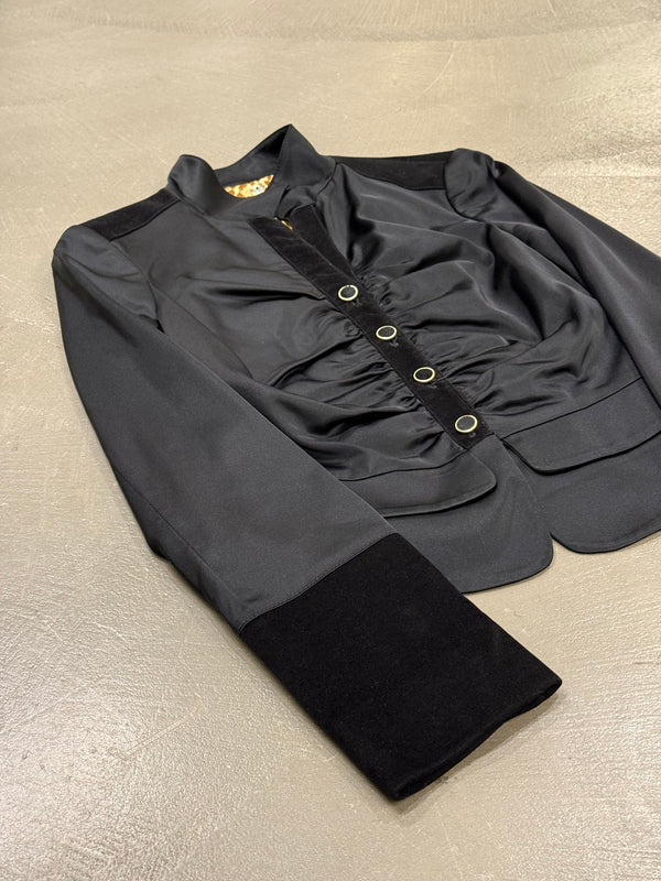 2000s Roberto Cavalli structured ruched velvet-trim jacket