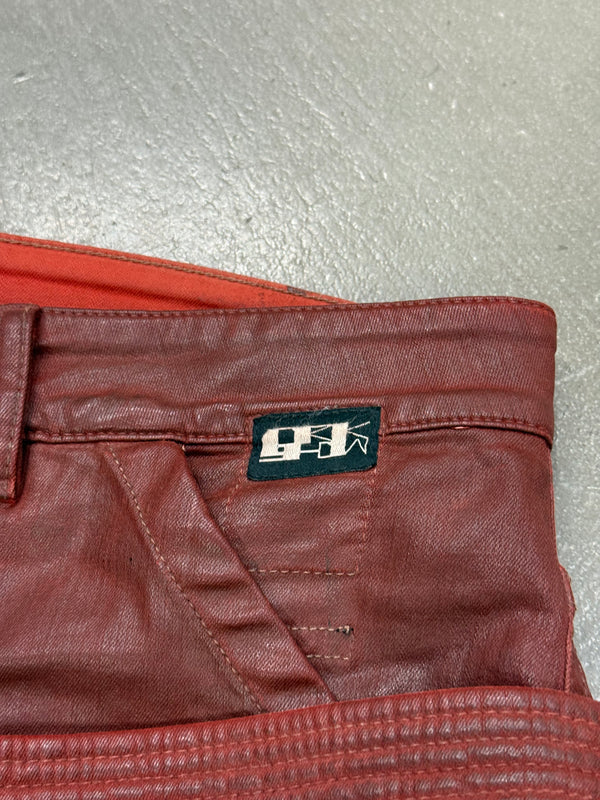 2010s Rick Owens red waxed cargo pants