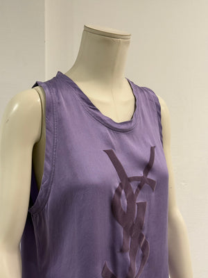 2000s Yves Saint Laurent by Tom Ford logo lace hem silk top