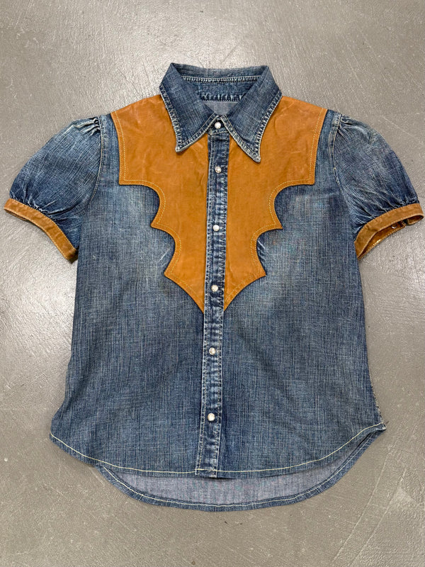 2000s Dsquared2 western denim leather panel shirt