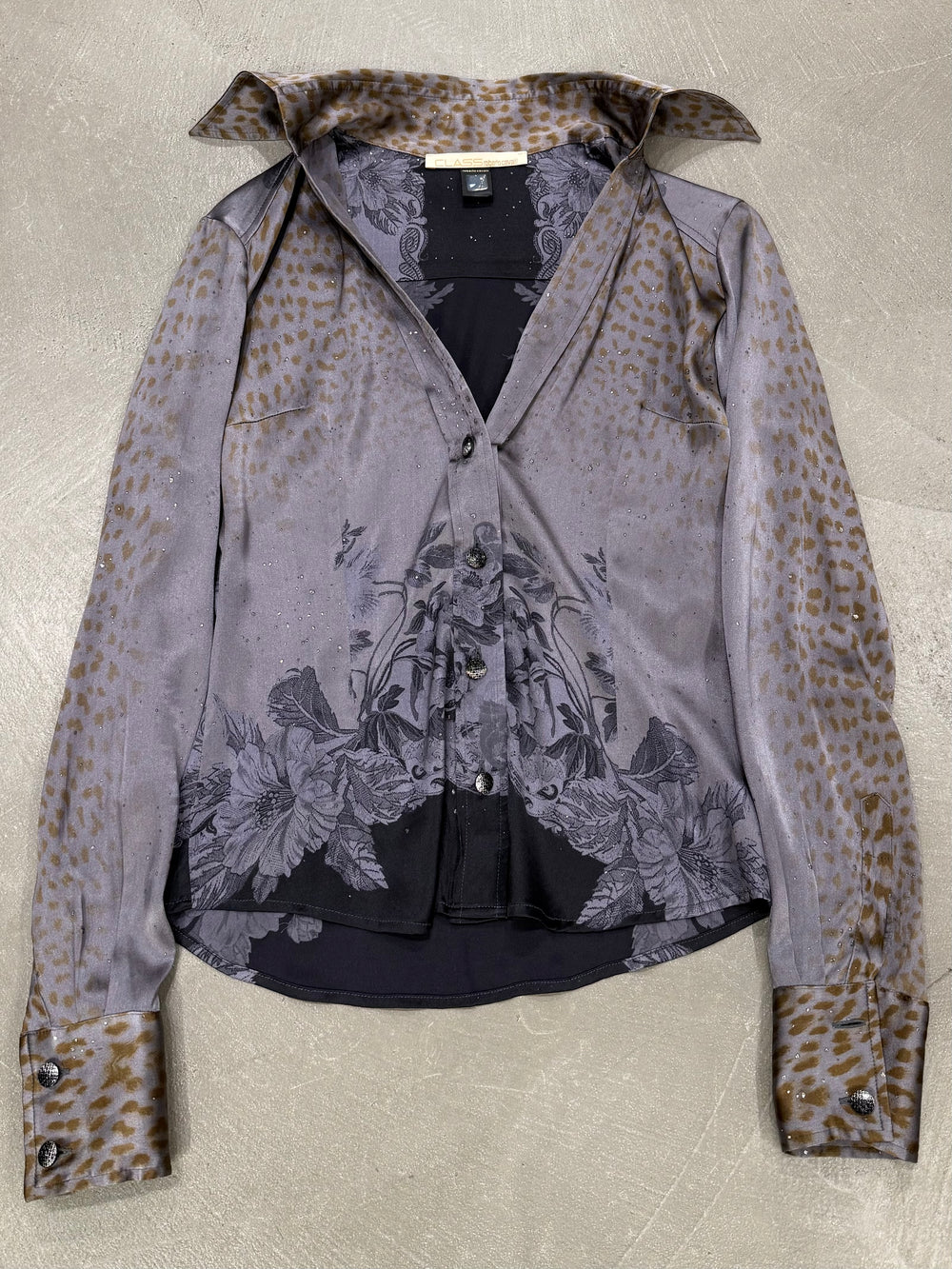 2000s Roberto Cavalli silk embroidered blouse
