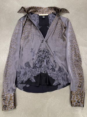 2000s Roberto Cavalli silk embroidered blouse