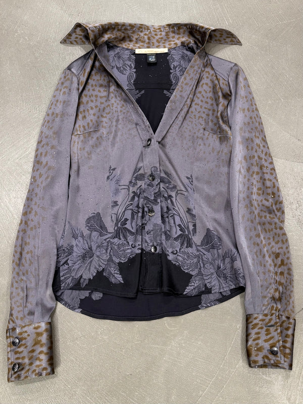 2000s Roberto Cavalli silk embroidered blouse