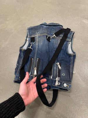 2016 Dsquared2 bondage straps zipper denim vest