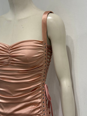 S/S2003 Dolce & Gabbana lace-up bondage ruched silk midi dress