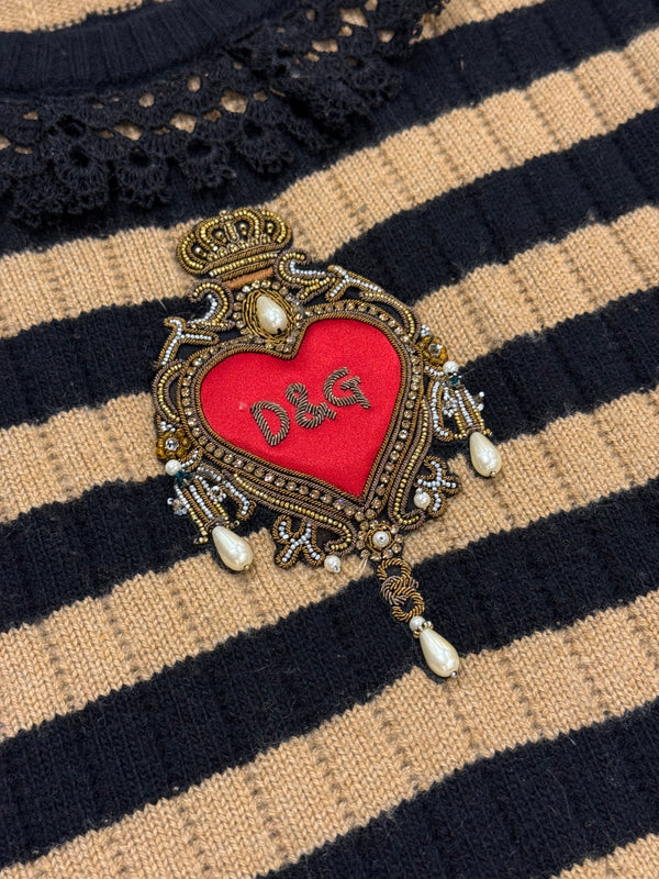 2020s Dolce & Gabbana wool & cashmere heart stripe knit