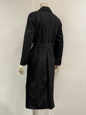 2000s Prada black double-breasted nylon coat with leather details