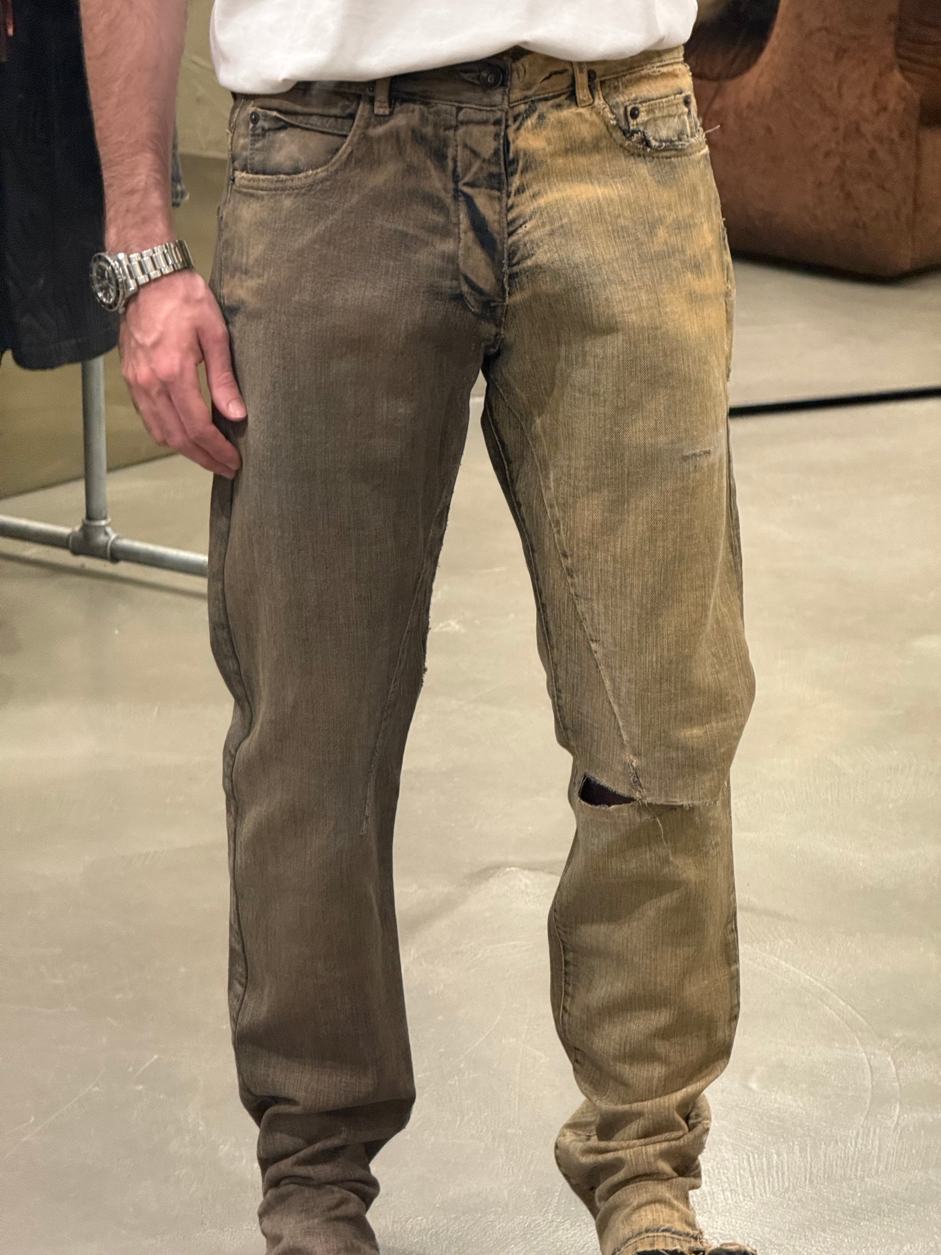 2000s Rick Owens Olmar Mirta dust bleach split denim