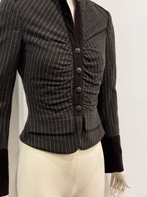 2000s Roberto Cavalli structured ruched velvet trim stiped jacket