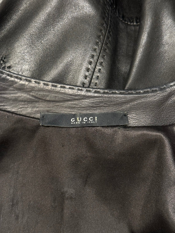 S/S2004 Gucci by Tom Ford collarless panel leather jacket