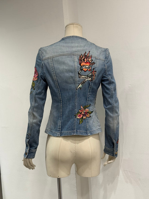 S/S2003 Roberto Cavalli tattoo embroidered denim jacket