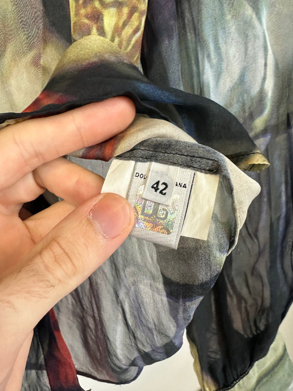 2000s Dolce & Gabbana painting print portrait silk shirt