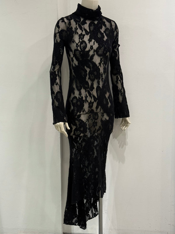 2000s Roberto Cavalli black lace mermaid dress