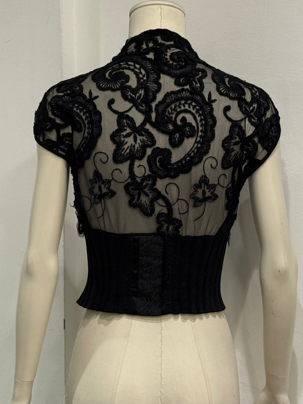 2000s Roberto Cavalli lace cropped top