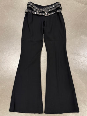2000s Gianni Versace belted triple waist bondage wool pants