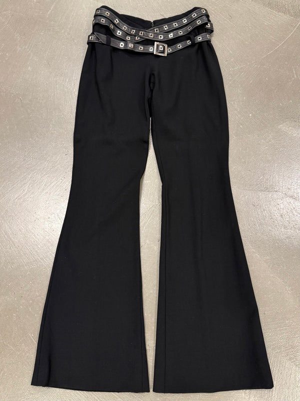 2000s Gianni Versace belted triple waist bondage wool pants