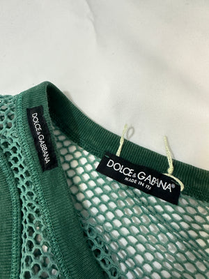1990s D&G by Dolce & Gabbana green fishnet mesh tank top