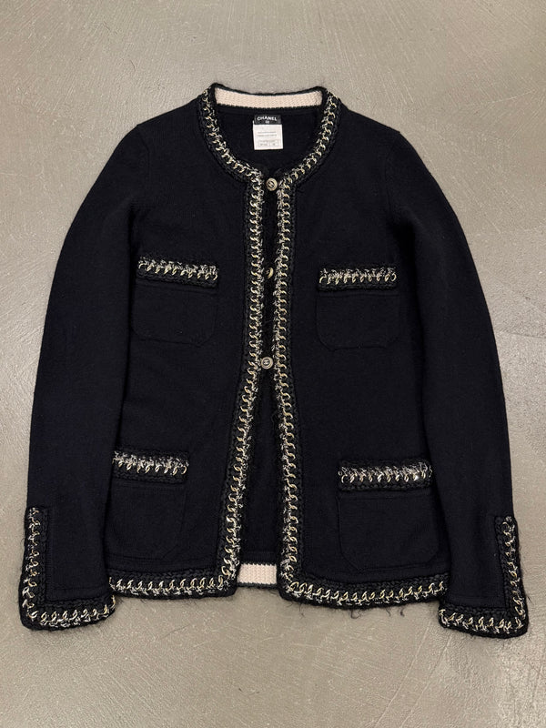S/S2006 Chanel black cashmere jacket with chain trim