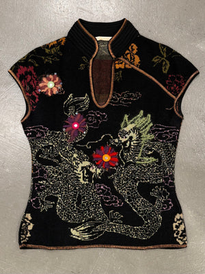 2000s Roberto Cavalli Cheongsam chinese hand embroidered top