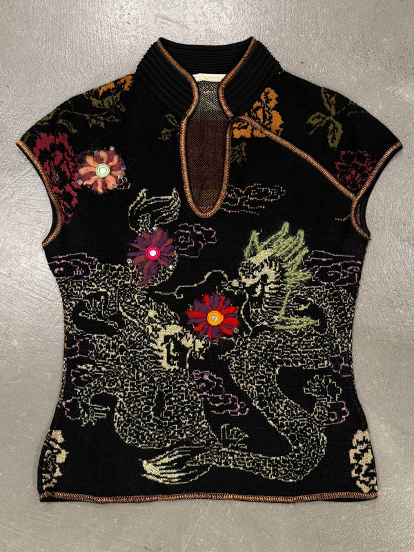 2000s Roberto Cavalli Cheongsam chinese hand embroidered top