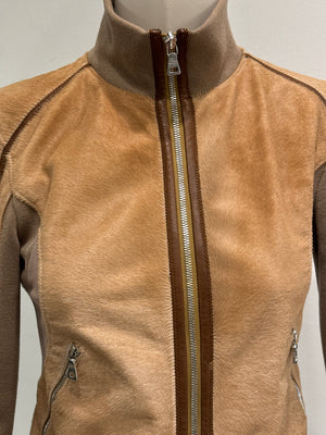 2000s Prada pony hair hybrid leather biker jacket