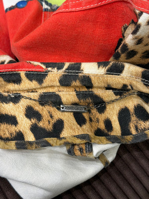 2000s Roberto Cavalli leopard printed patchwork denim jacket