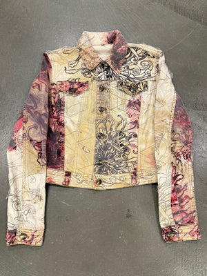 2001 Cavalli floral distressed double layer denim jacket
