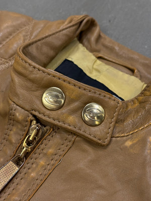 2000s Roberto Cavalli leather jacket with golden accents